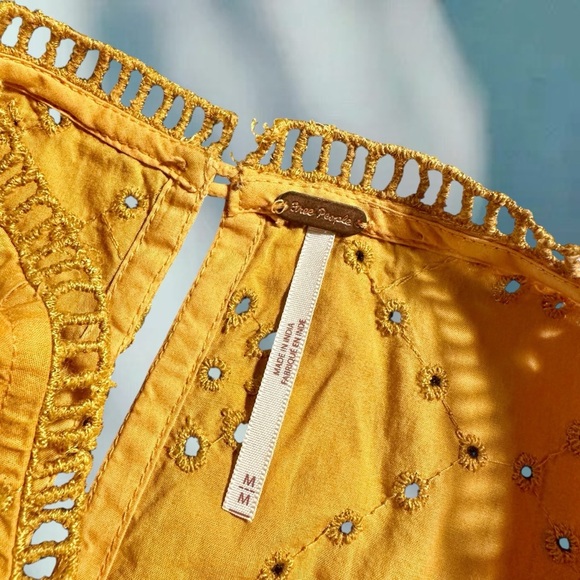 Free People ‘Merci Beaucoup’ Eyelet Top in Golden Yellow Size Medium - Picture 4 of 16